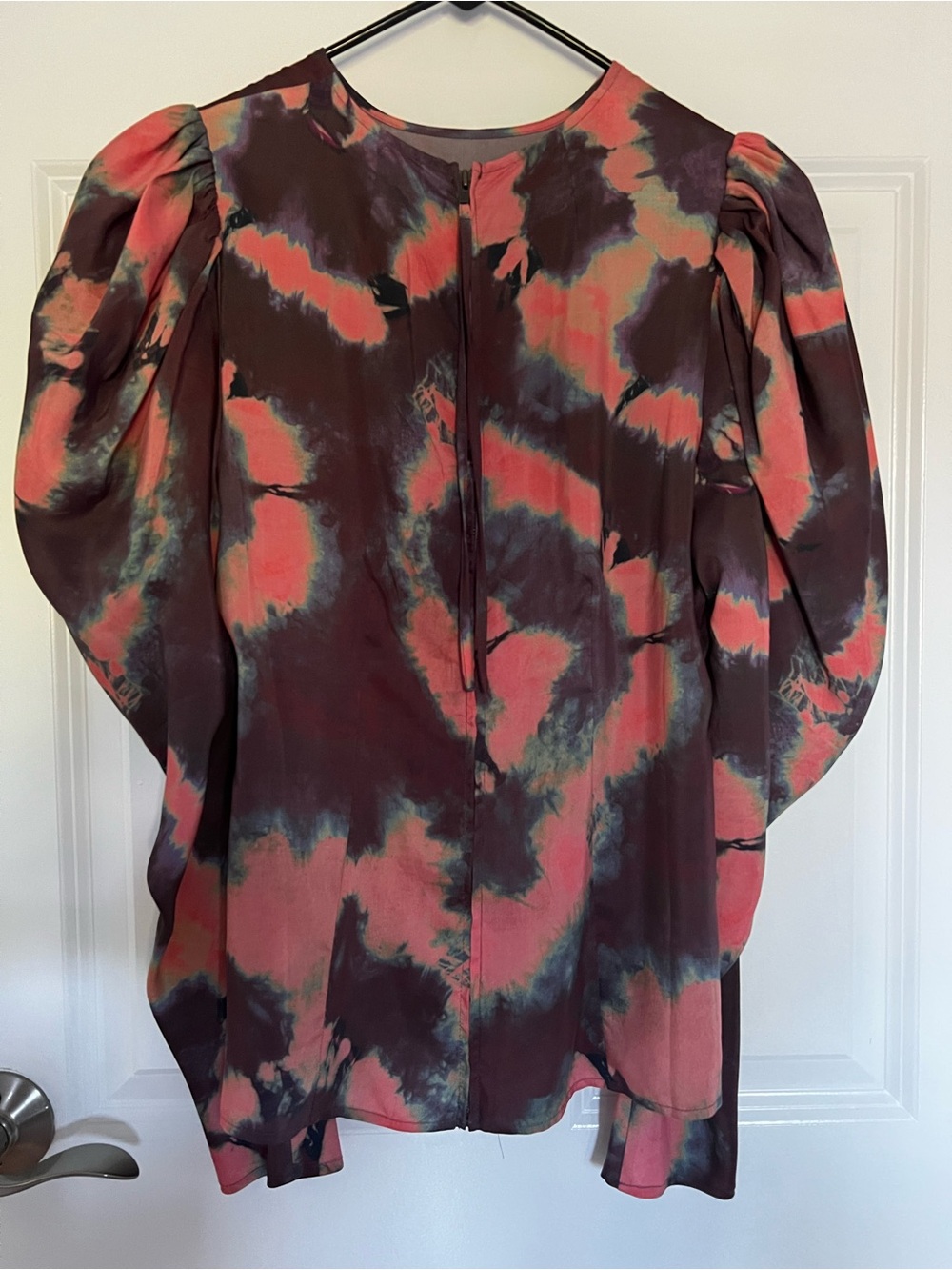 ULLA JOHNSON Rosewood 100% Silk Tie Dye Ora Long Sleeve Blouse - Picture 7 of 9